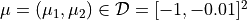 \mu=(\mu_1,\mu_2)\in\mathcal{D}=[-1,-0.01]^2